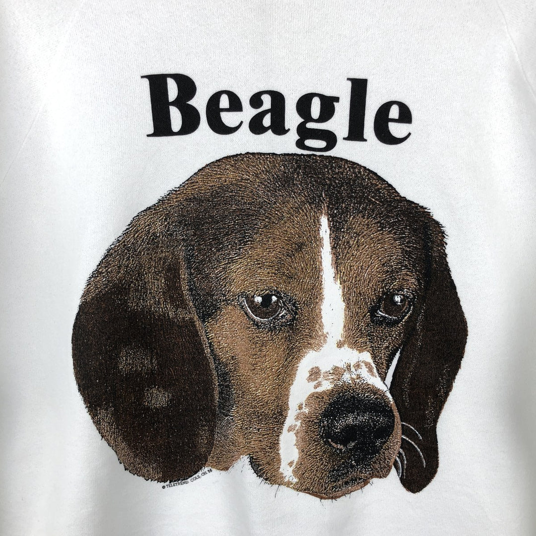 80'S Fruit of the Loom Beagle Dog Print Animal Sweatshirt, Made in USA, Men's Size L (approx.), Vintage cotton white type Vintage Second Hand