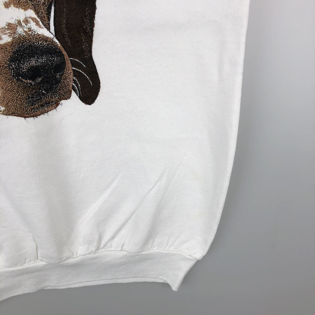 80'S Fruit of the Loom Beagle Dog Print Animal Sweatshirt, Made in USA, Men's Size L (approx.), Vintage cotton white type Vintage Second Hand