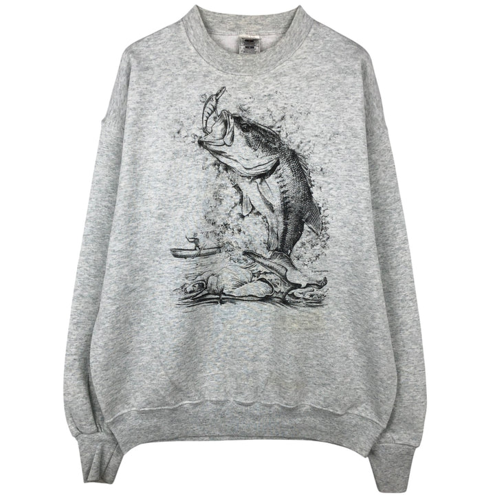 2000'S Fruit of the Loom Best Fish Print Animal Sweatshirt (Men's Size L) cotton gray type Vintage Second Hand