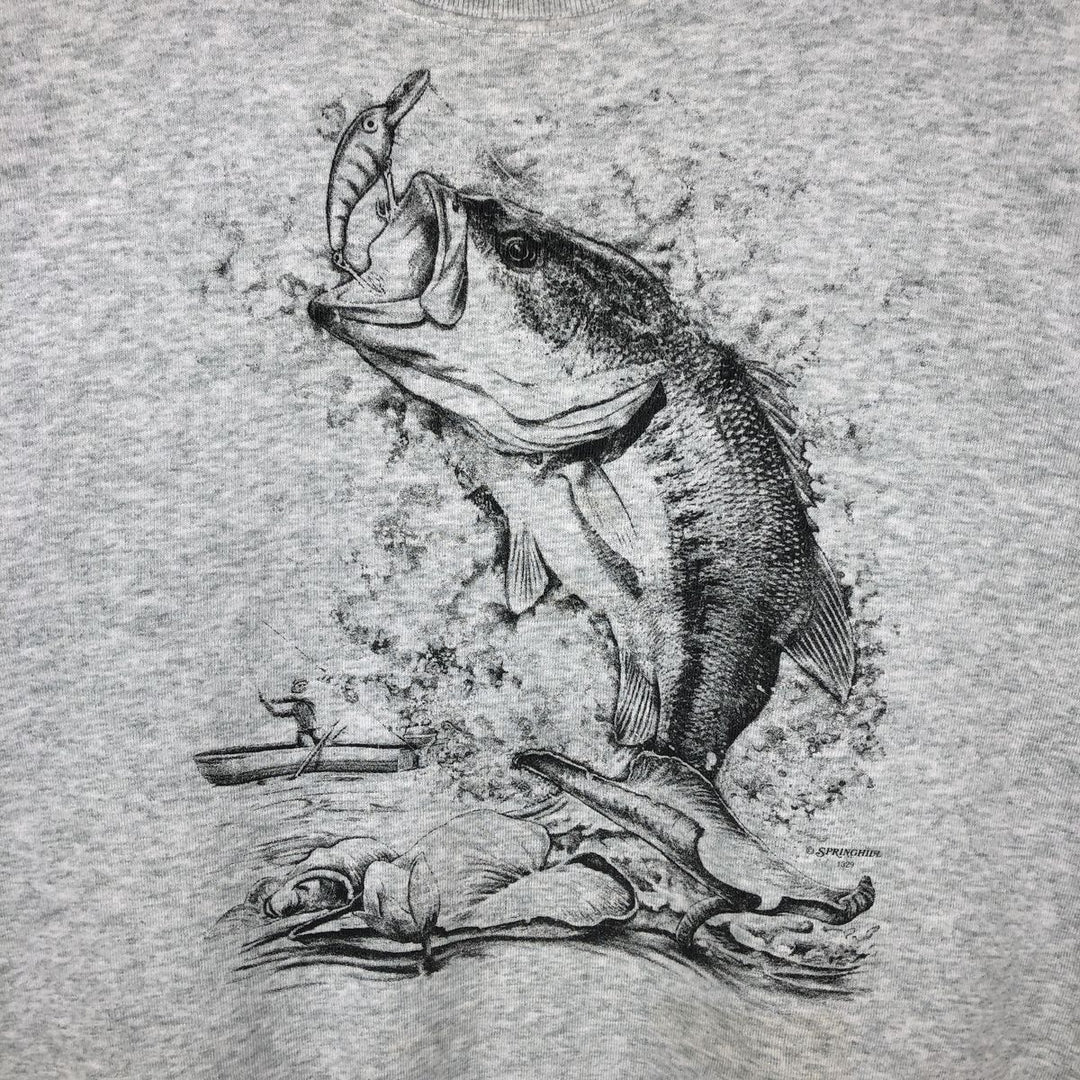 2000'S Fruit of the Loom Best Fish Print Animal Sweatshirt (Men's Size L) cotton gray type Vintage Second Hand