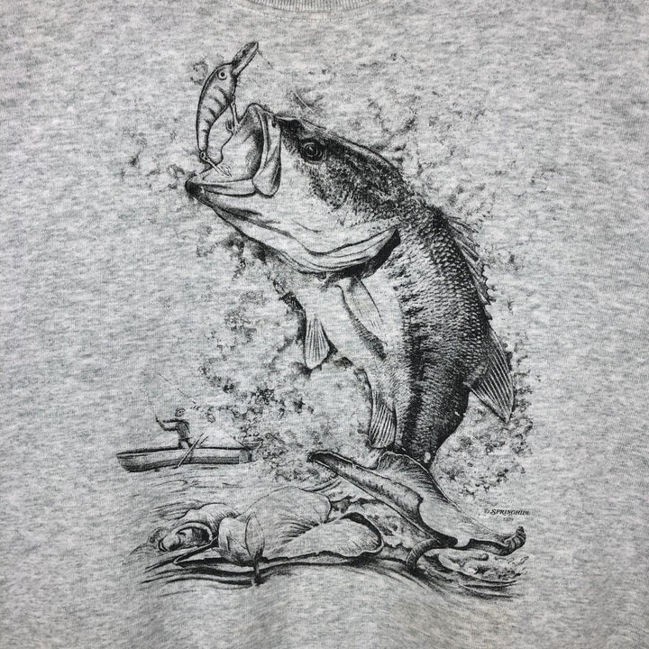 2000'S Fruit of the Loom Best Fish Print Animal Sweatshirt (Men's Size L) cotton gray type Vintage Second Hand