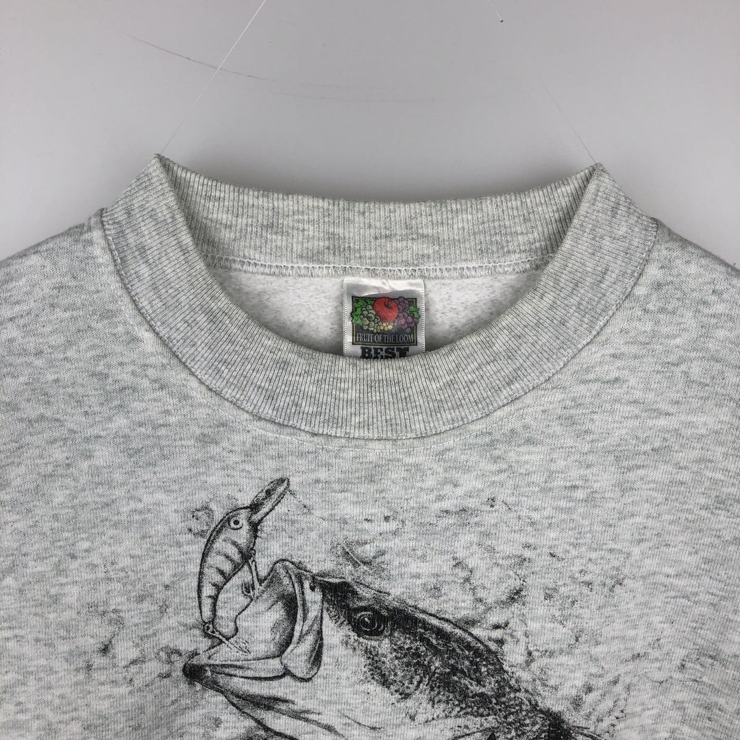 2000'S Fruit of the Loom Best Fish Print Animal Sweatshirt (Men's Size L) cotton gray type Vintage Second Hand