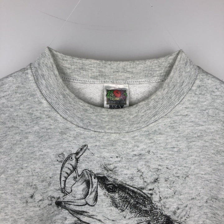 2000'S Fruit of the Loom Best Fish Print Animal Sweatshirt (Men's Size L) cotton gray type Vintage Second Hand