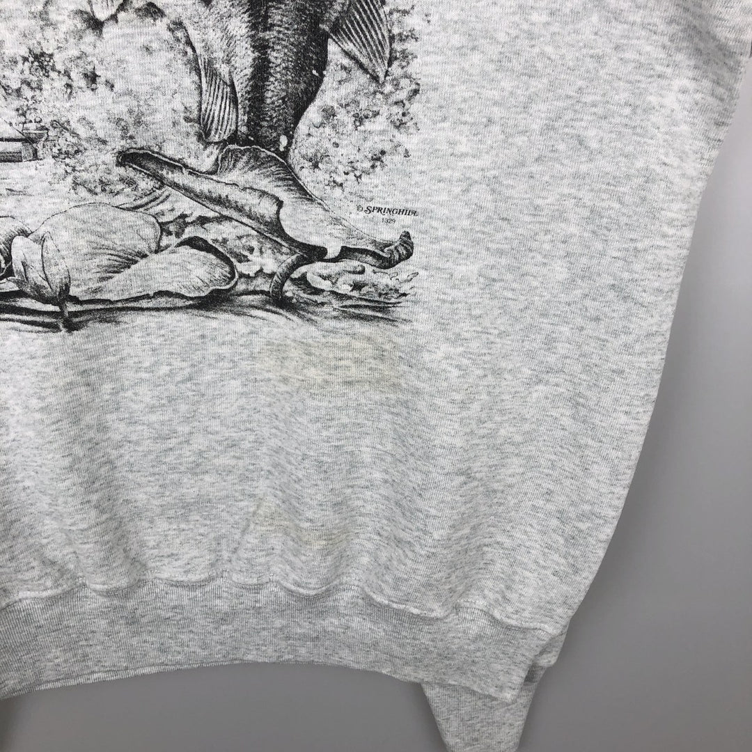 2000'S Fruit of the Loom Best Fish Print Animal Sweatshirt (Men's Size L) cotton gray type Vintage Second Hand