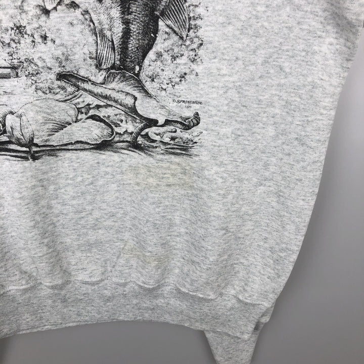 2000'S Fruit of the Loom Best Fish Print Animal Sweatshirt (Men's Size L) cotton gray type Vintage Second Hand