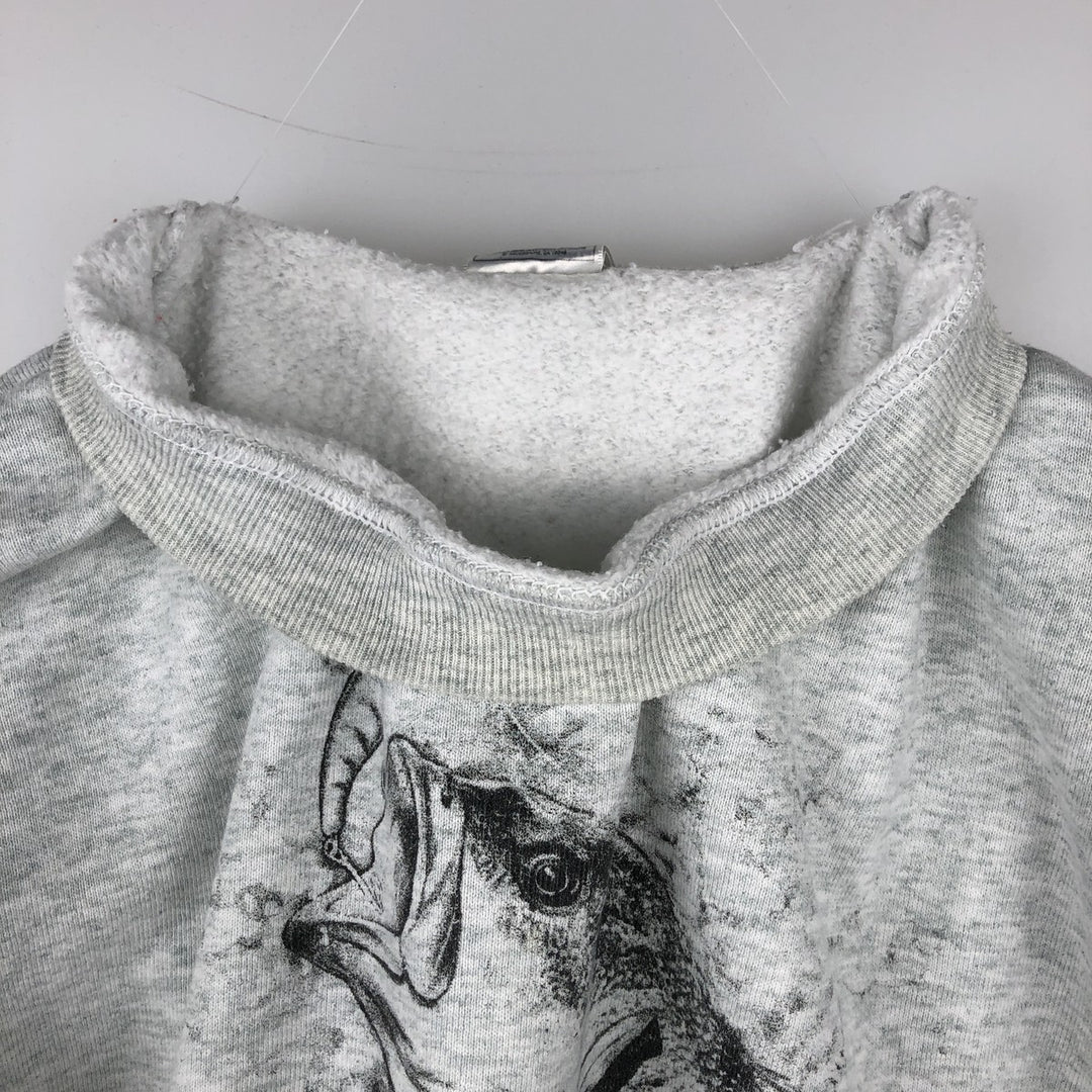 2000'S Fruit of the Loom Best Fish Print Animal Sweatshirt (Men's Size L) cotton gray type Vintage Second Hand