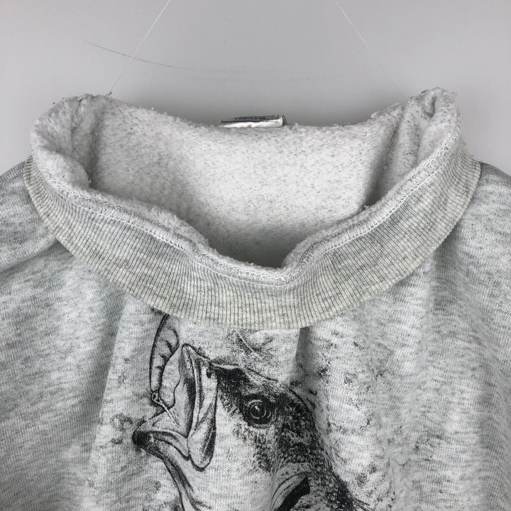 2000'S Fruit of the Loom Best Fish Print Animal Sweatshirt (Men's Size L) cotton gray type Vintage Second Hand