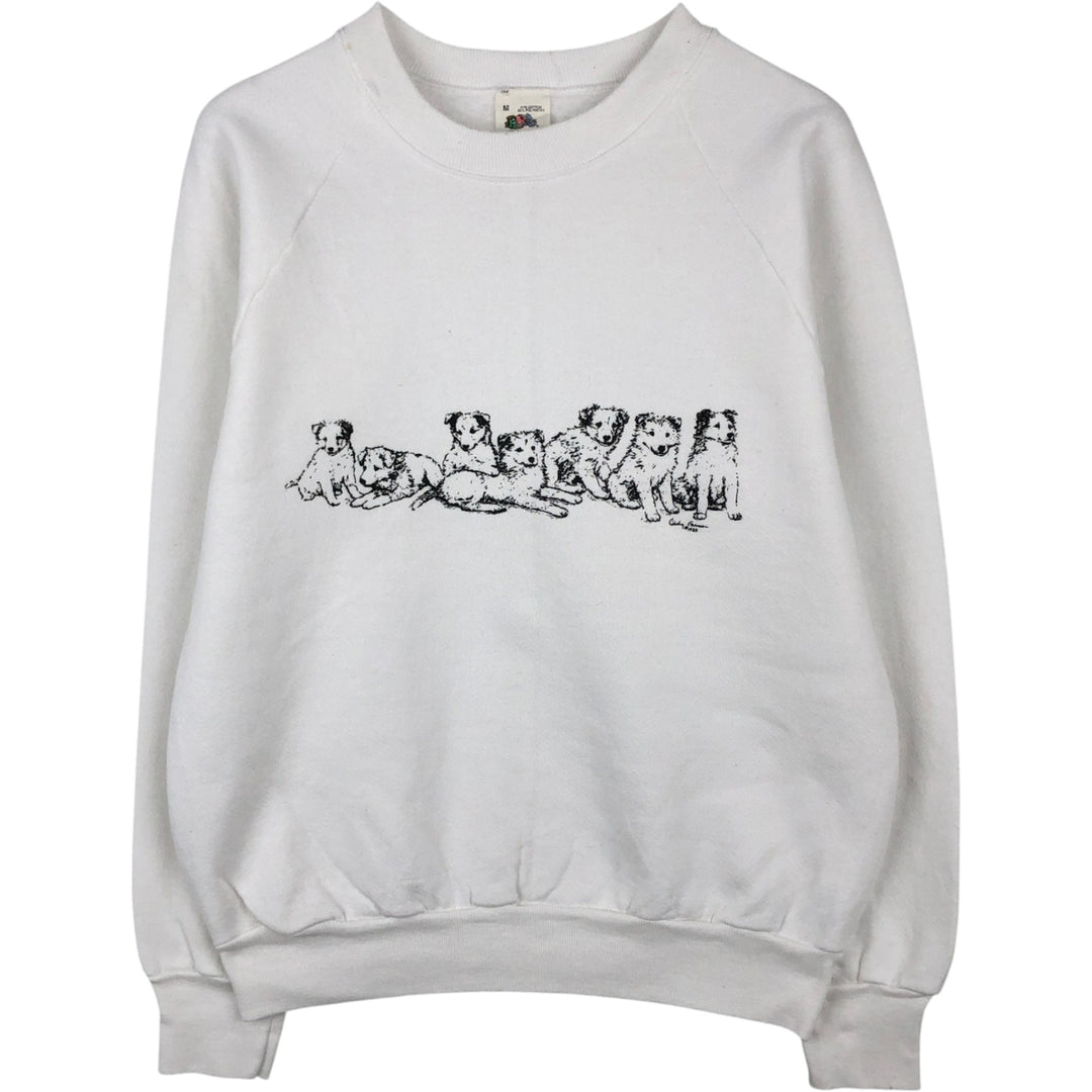 80'S Fruit of the Loom Dog Print Animal Sweatshirt, Made in USA, Men's Size M (Equivalent), Vintage cotton white type Vintage Second Hand