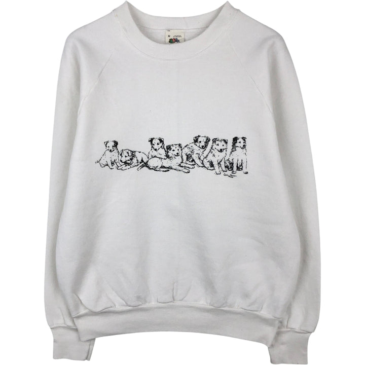 80'S Fruit of the Loom Dog Print Animal Sweatshirt, Made in USA, Men's Size M (Equivalent), Vintage cotton white type Vintage Second Hand