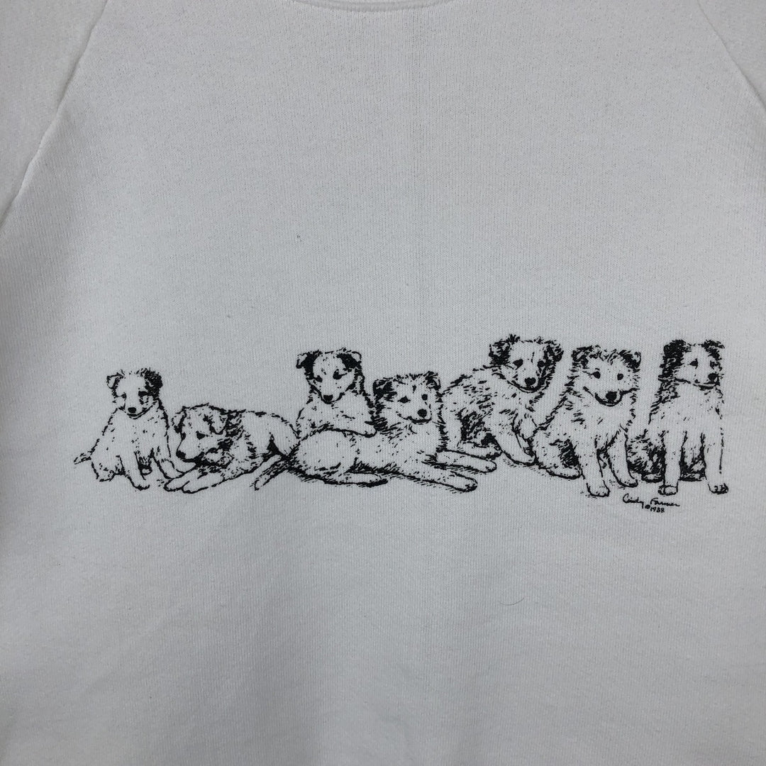 80'S Fruit of the Loom Dog Print Animal Sweatshirt, Made in USA, Men's Size M (Equivalent), Vintage cotton white type Vintage Second Hand