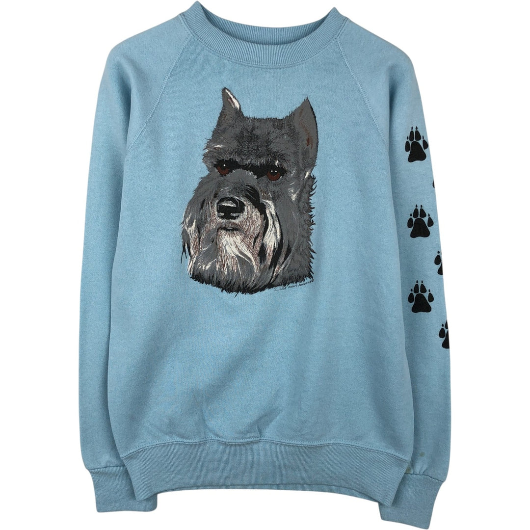 80s-90'S Bassett Walker Dog Print Animal Sweatshirt, Made in USA, Men's Size S (Equivalent), Vintage cotton Blue type light blue Vintage Second Hand