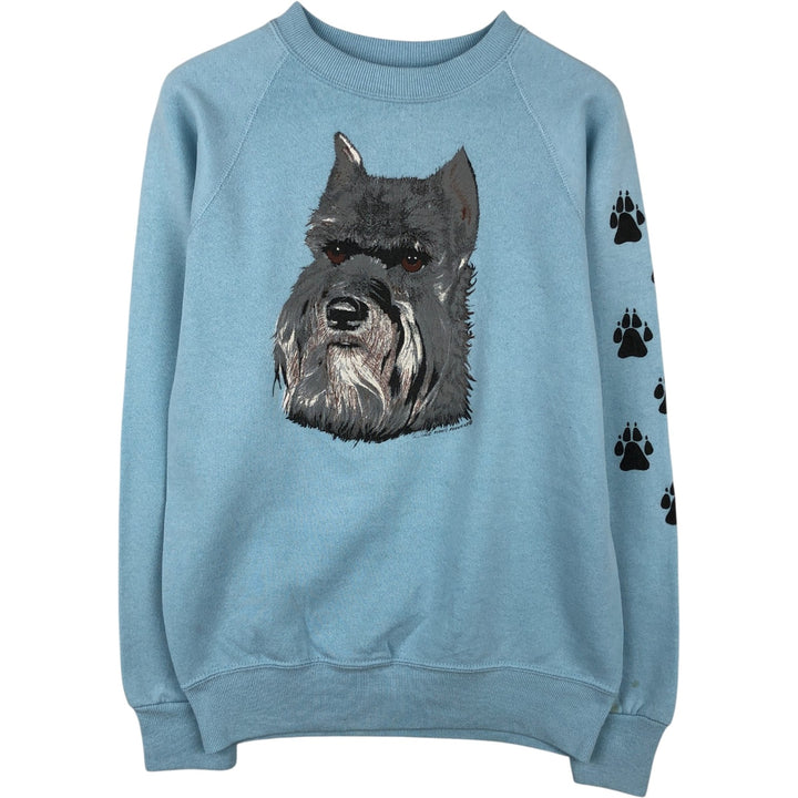 80s-90'S Bassett Walker Dog Print Animal Sweatshirt, Made in USA, Men's Size S (Equivalent), Vintage cotton Blue type light blue Vintage Second Hand