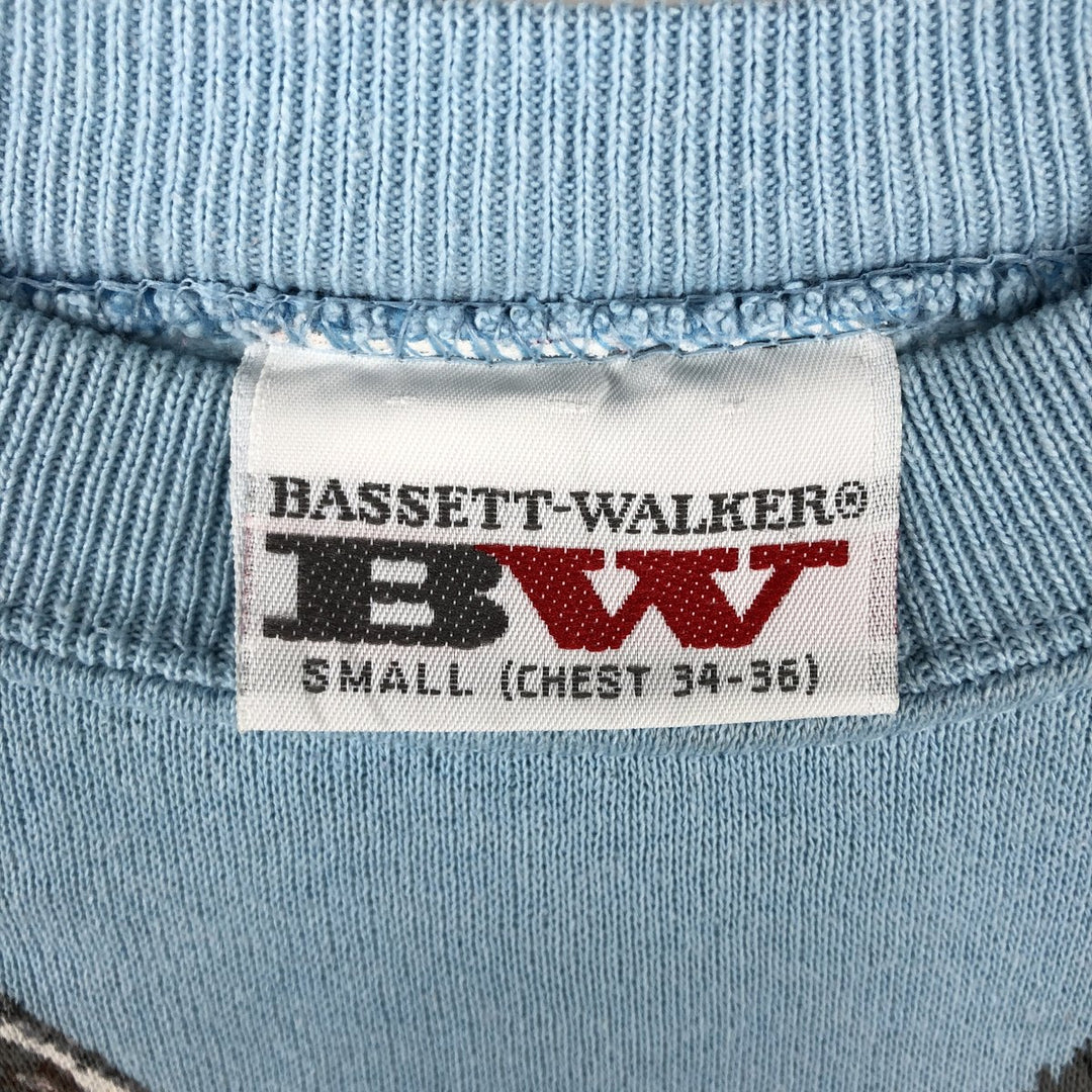 80s-90'S Bassett Walker Dog Print Animal Sweatshirt, Made in USA, Men's Size S (Equivalent), Vintage cotton Blue type light blue Vintage Second Hand