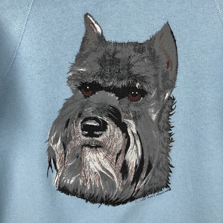 80s-90'S Bassett Walker Dog Print Animal Sweatshirt, Made in USA, Men's Size S (Equivalent), Vintage cotton Blue type light blue Vintage Second Hand