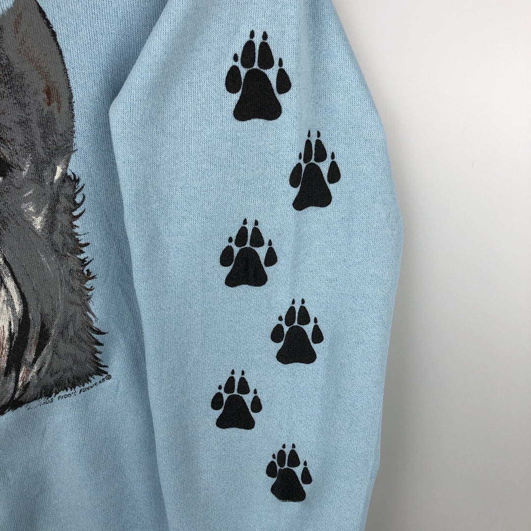 80s-90'S Bassett Walker Dog Print Animal Sweatshirt, Made in USA, Men's Size S (Equivalent), Vintage cotton Blue type light blue Vintage Second Hand