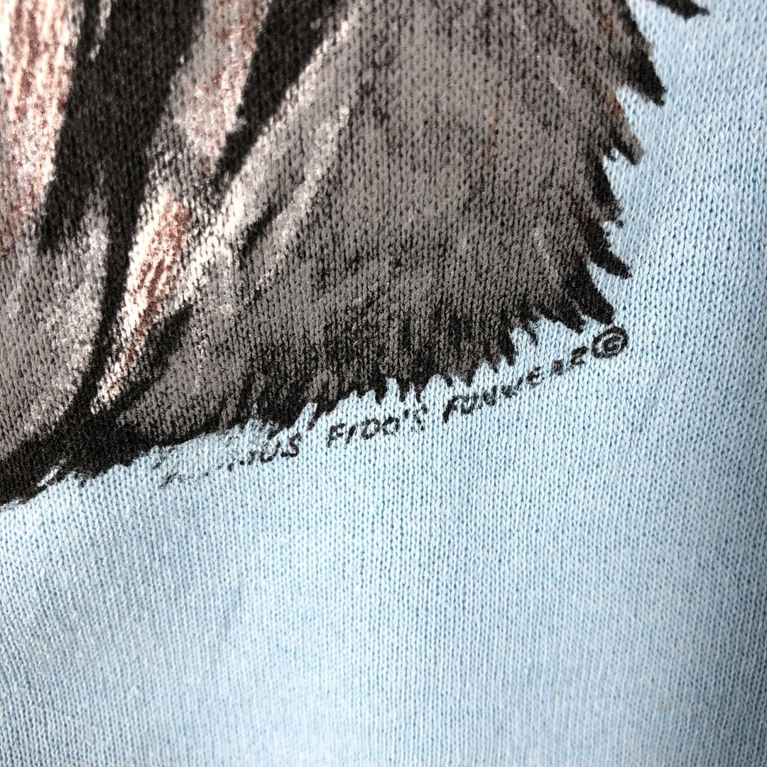 80s-90'S Bassett Walker Dog Print Animal Sweatshirt, Made in USA, Men's Size S (Equivalent), Vintage cotton Blue type light blue Vintage Second Hand