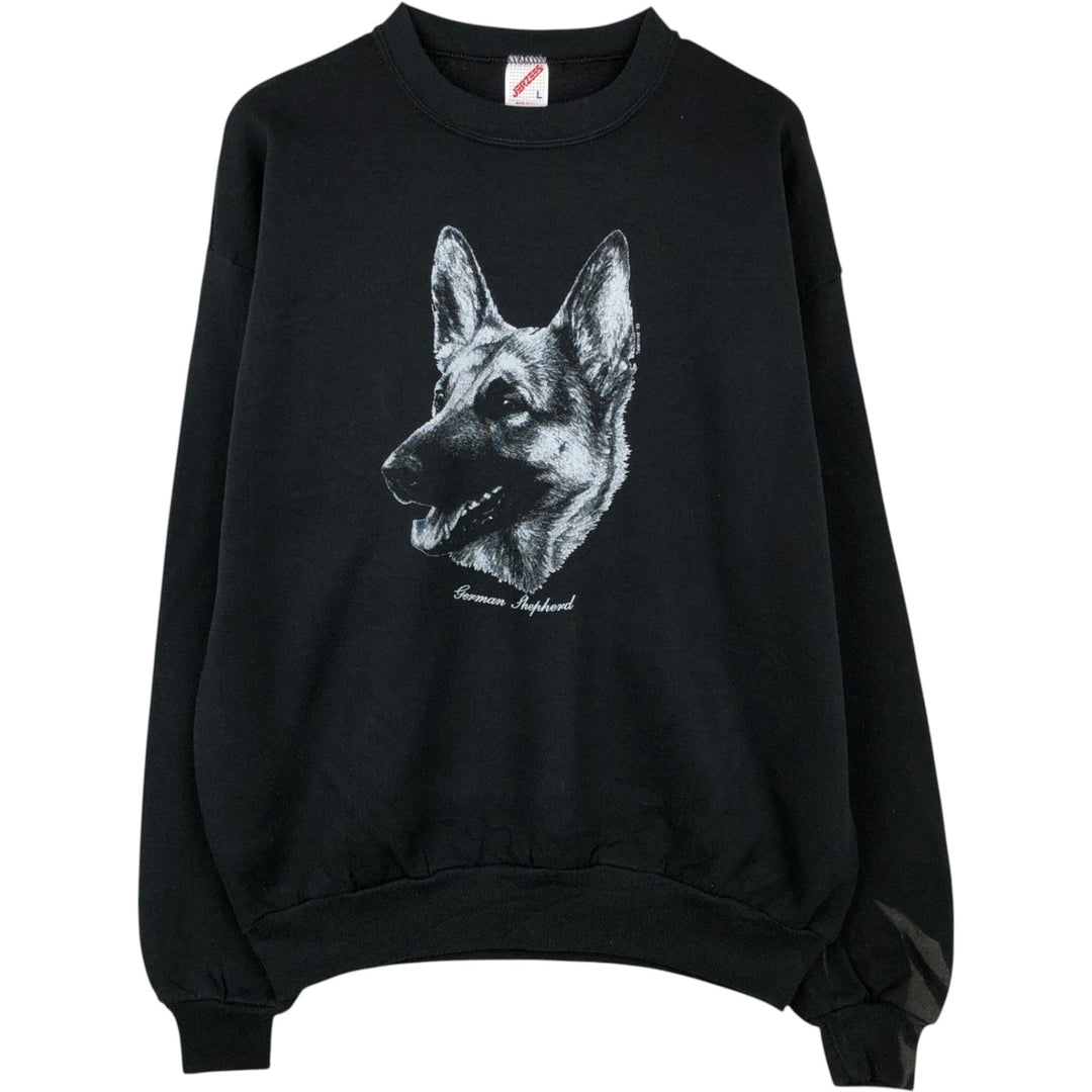 90'S JERSEYS German Shepherd Dog Print Animal Sweatshirt, Made in USA, Men's Size L (approx.), Vintage cotton black type Vintage Second Hand