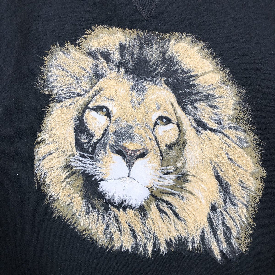 90'S Russell Lion Pattern Animal Sweatshirt, Made in USA, Men's Size L (Equivalent), Vintage cotton black type Vintage Second Hand