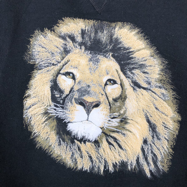90'S Russell Lion Pattern Animal Sweatshirt, Made in USA, Men's Size L (Equivalent), Vintage cotton black type Vintage Second Hand