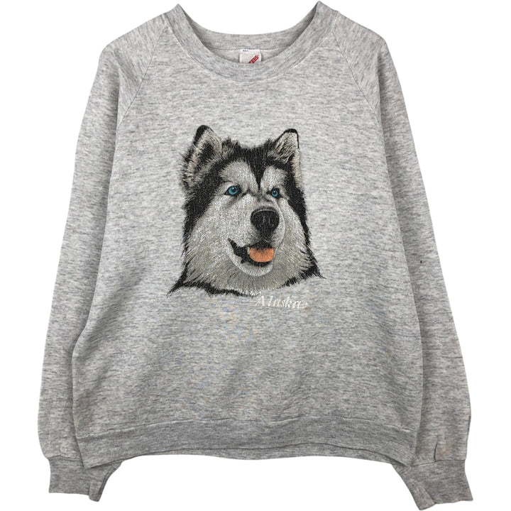 Vintage 80s-90'S Jerzees Dog Print Animal Sweatshirt Trainer Made in USA Men's L polyester gray type Vintage Second Hand