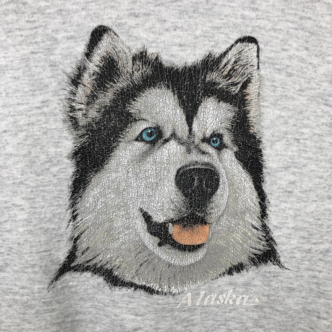Vintage 80s-90'S Jerzees Dog Print Animal Sweatshirt Trainer Made in USA Men's L polyester gray type Vintage Second Hand