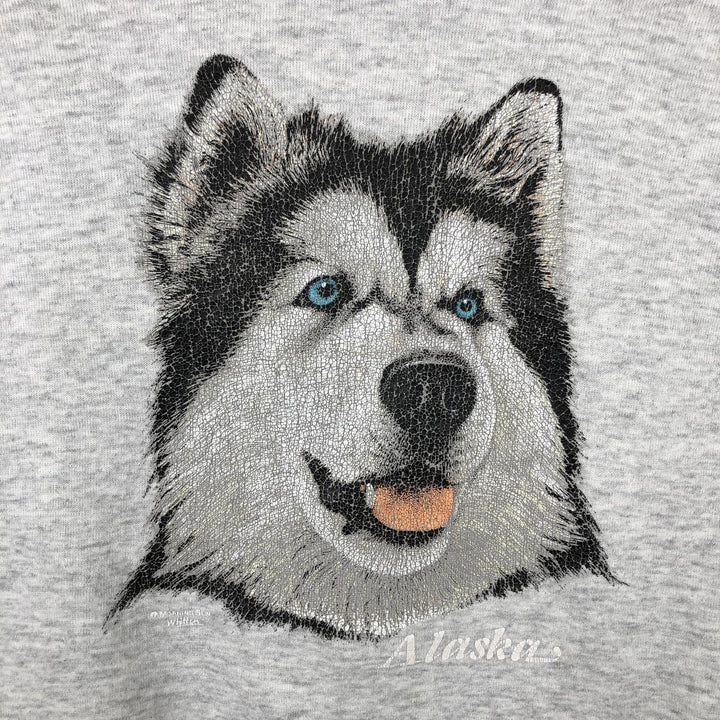 Vintage 80s-90'S Jerzees Dog Print Animal Sweatshirt Trainer Made in USA Men's L polyester gray type Vintage Second Hand