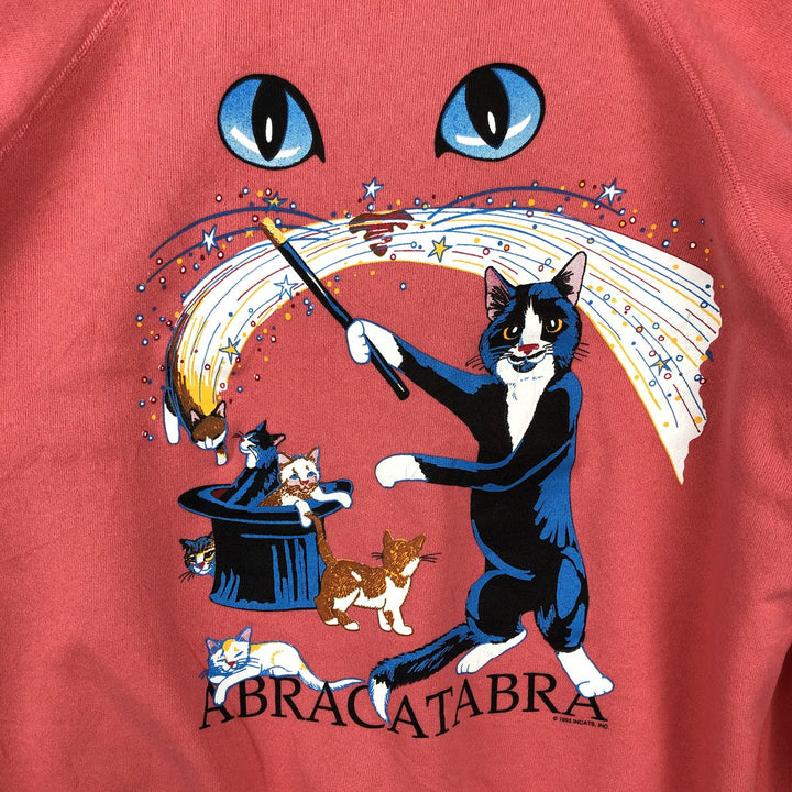 90'S Hanes Blue Tag Cat Pattern Animal Sweatshirt, Made in USA, Men's XL equivalent, Vintage cotton coral Vintage Second Hand
