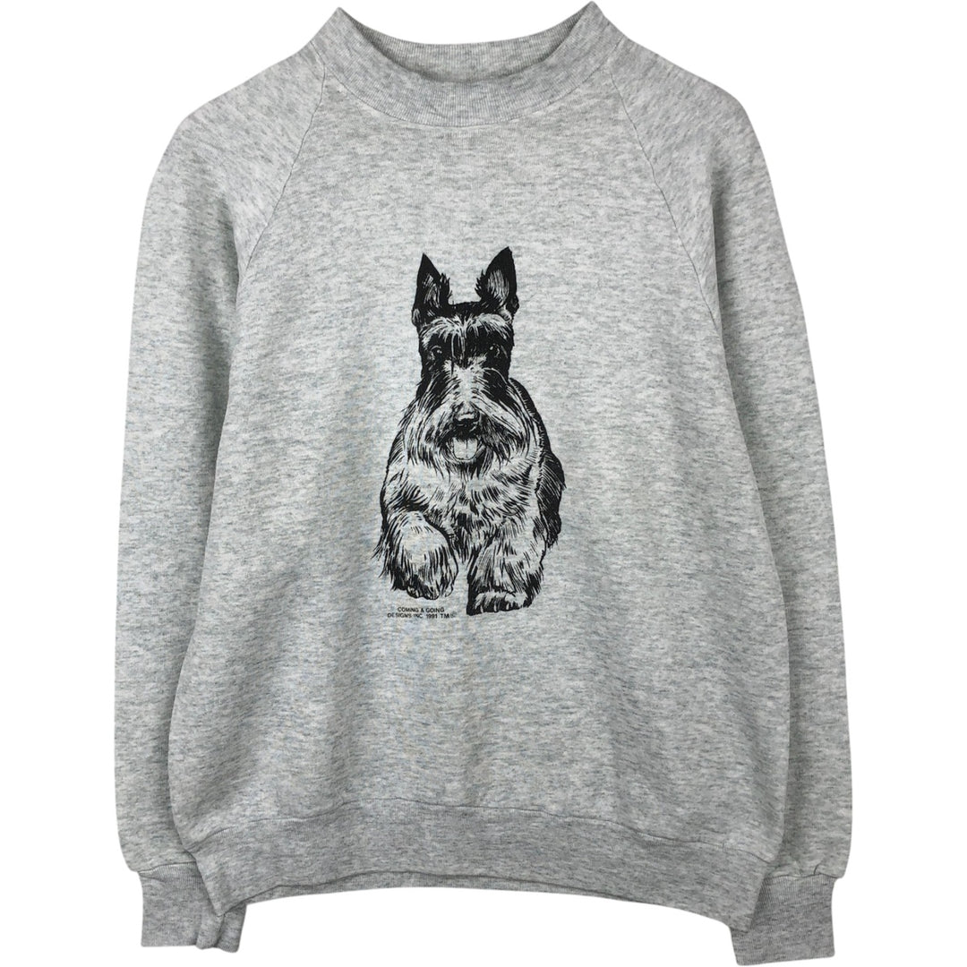 90'S Fruit of the Loom COMING & GOING DESIGNS Dog Print Animal Sweatshirt/Sweatshirt, Made in Canada, Men's Size M (approx.) cotton gray type Vintage Second Hand