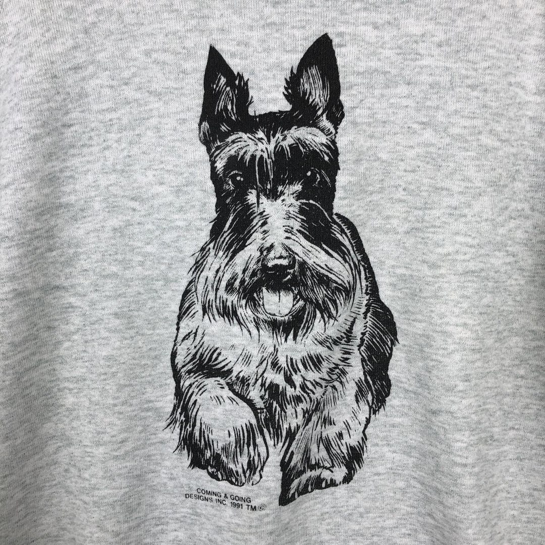 90'S Fruit of the Loom COMING & GOING DESIGNS Dog Print Animal Sweatshirt/Sweatshirt, Made in Canada, Men's Size M (approx.) cotton gray type Vintage Second Hand