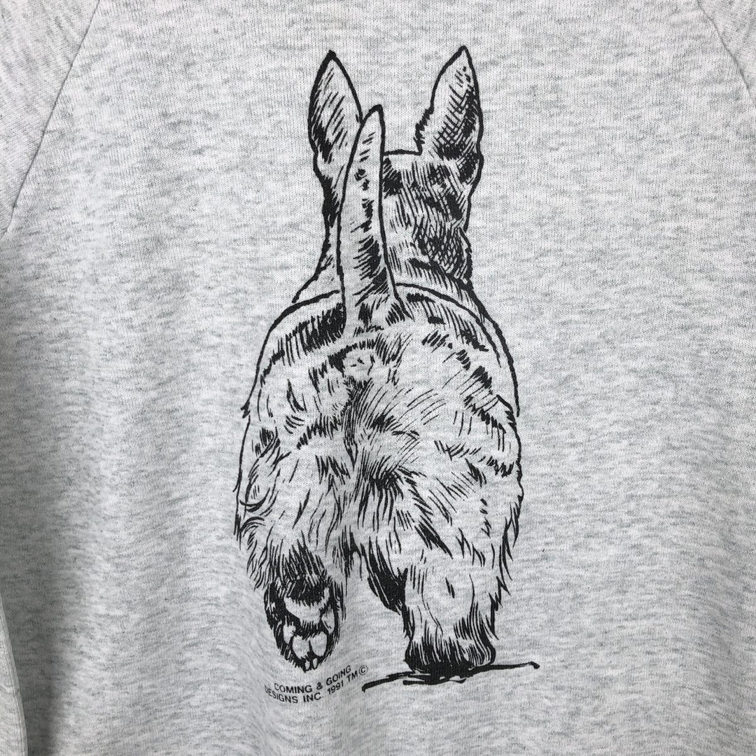 90'S Fruit of the Loom COMING & GOING DESIGNS Dog Print Animal Sweatshirt/Sweatshirt, Made in Canada, Men's Size M (approx.) cotton gray type Vintage Second Hand