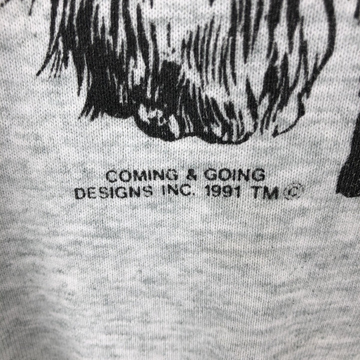 90'S Fruit of the Loom COMING & GOING DESIGNS Dog Print Animal Sweatshirt/Sweatshirt, Made in Canada, Men's Size M (approx.) cotton gray type Vintage Second Hand