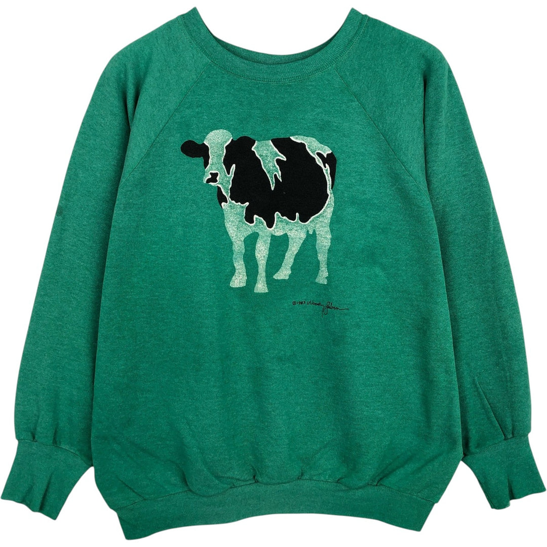 80'S SIGNAL Animal Pattern Cow Print Animal Sweatshirt, Made in USA, Men's Size L (Equivalent), Vintage polyester green type Vintage Second Hand