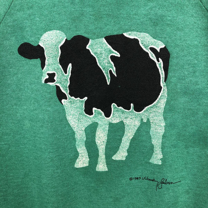 80'S SIGNAL Animal Pattern Cow Print Animal Sweatshirt, Made in USA, Men's Size L (Equivalent), Vintage polyester green type Vintage Second Hand