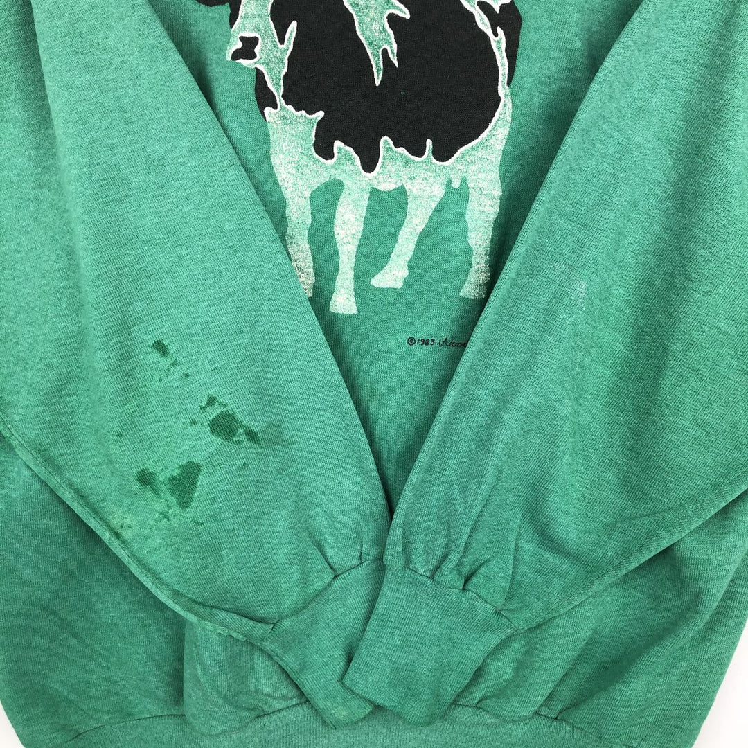 80'S SIGNAL Animal Pattern Cow Print Animal Sweatshirt, Made in USA, Men's Size L (Equivalent), Vintage polyester green type Vintage Second Hand