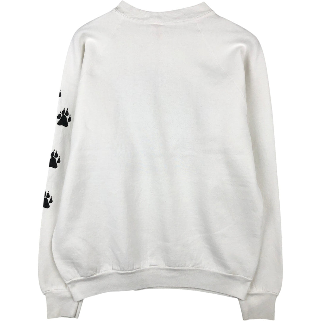 80s-90'S Fruit of the Loom dog print animal sweatshirt/trainer, made in USA, men's size L equivalent. cotton white type Vintage Second Hand