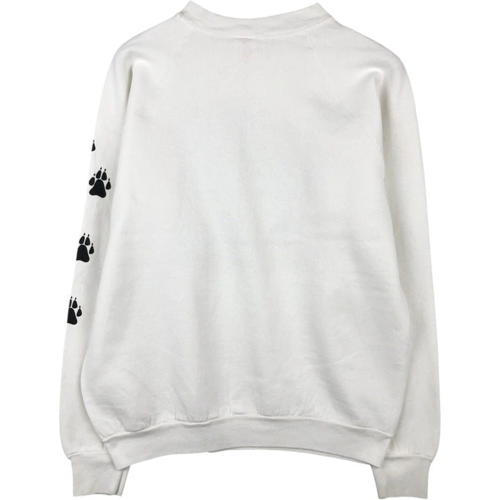 80s-90'S Fruit of the Loom dog print animal sweatshirt/trainer, made in USA, men's size L equivalent. cotton white type Vintage Second Hand