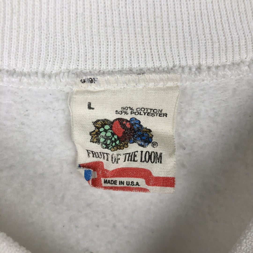 80s-90'S Fruit of the Loom dog print animal sweatshirt/trainer, made in USA, men's size L equivalent. cotton white type Vintage Second Hand