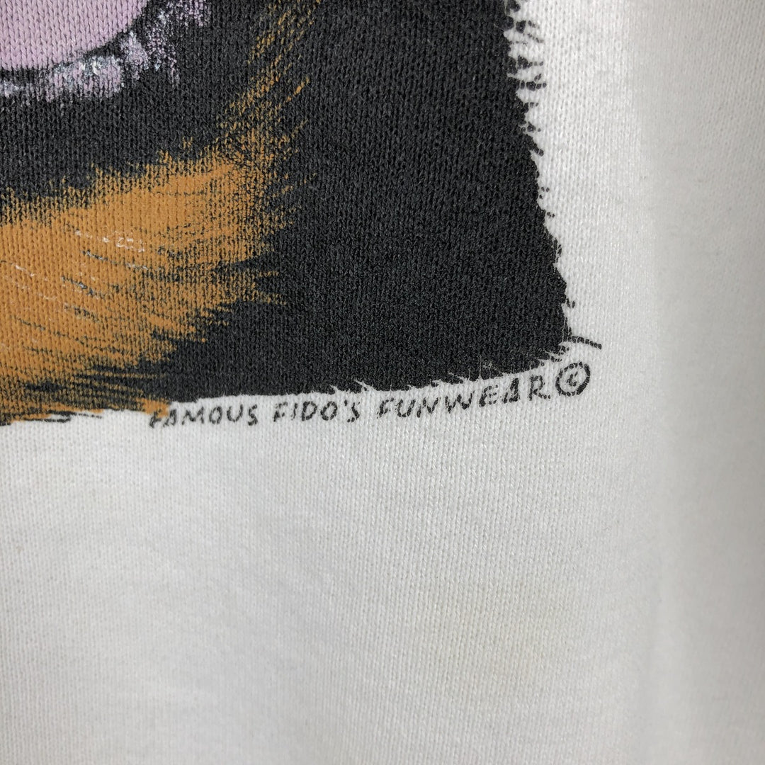 80s-90'S Fruit of the Loom dog print animal sweatshirt/trainer, made in USA, men's size L equivalent. cotton white type Vintage Second Hand