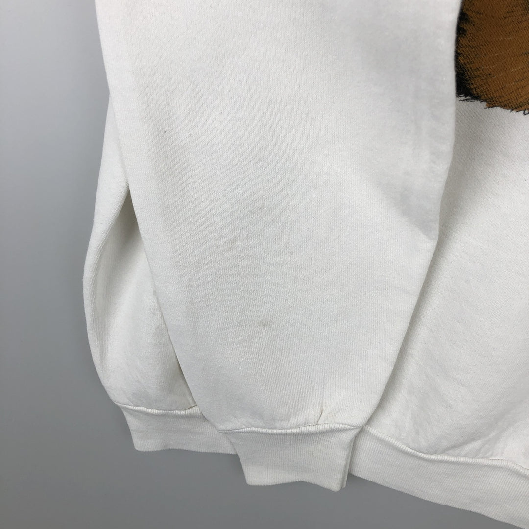 80s-90'S Fruit of the Loom dog print animal sweatshirt/trainer, made in USA, men's size L equivalent. cotton white type Vintage Second Hand