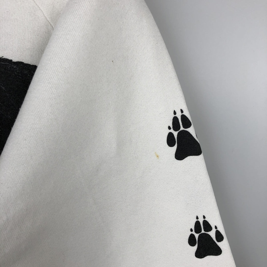 80s-90'S Fruit of the Loom dog print animal sweatshirt/trainer, made in USA, men's size L equivalent. cotton white type Vintage Second Hand
