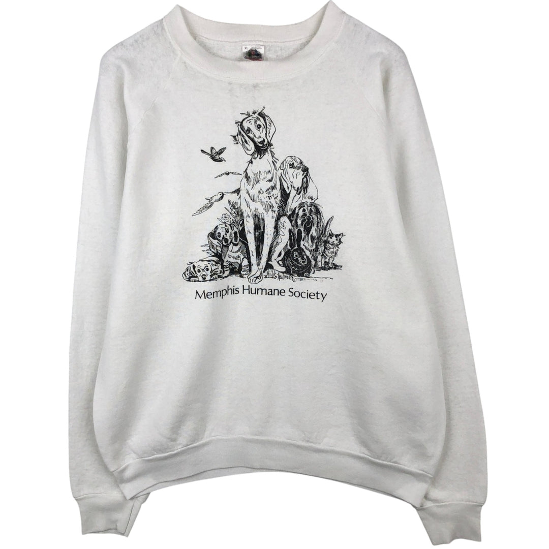 90'S Fruit of the Loom Dog Print Animal Sweatshirt Trainer Made in USA Men's XL Vintage cotton white type Vintage Second Hand