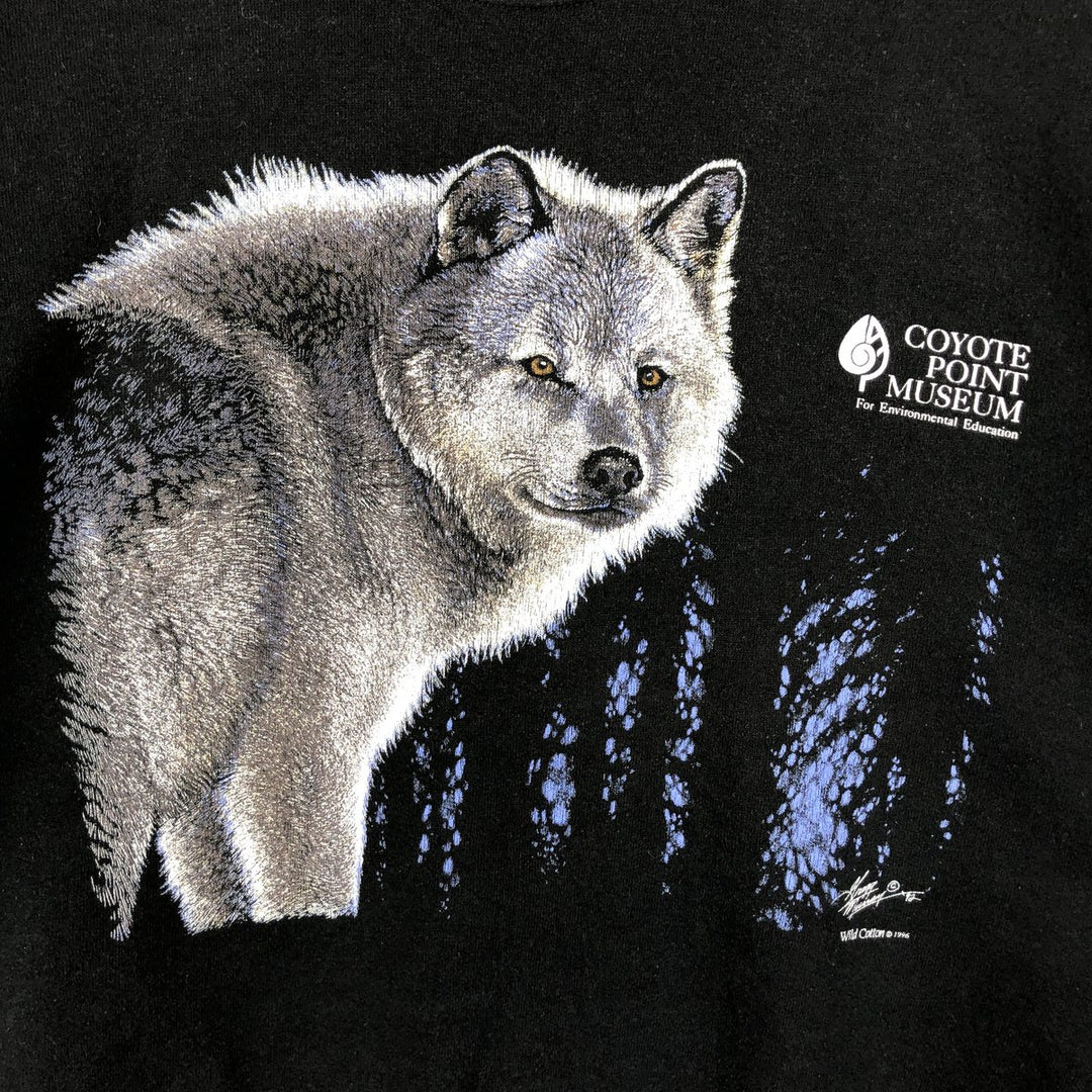 90'S Jerzees Wolf Pattern Animal Sweatshirt, Men's Size L (approx.), Vintage cotton black type Vintage Second Hand