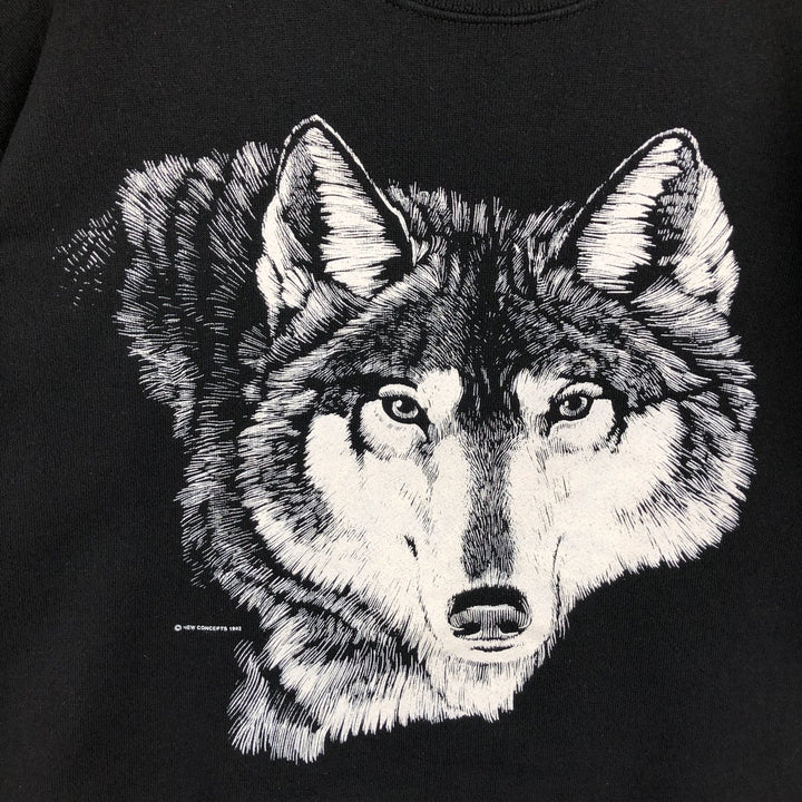 90'S Tartex TULTEX Wolf Pattern Animal Sweatshirt Trainer Made in USA Men's XL Vintage cotton black type Vintage Second Hand