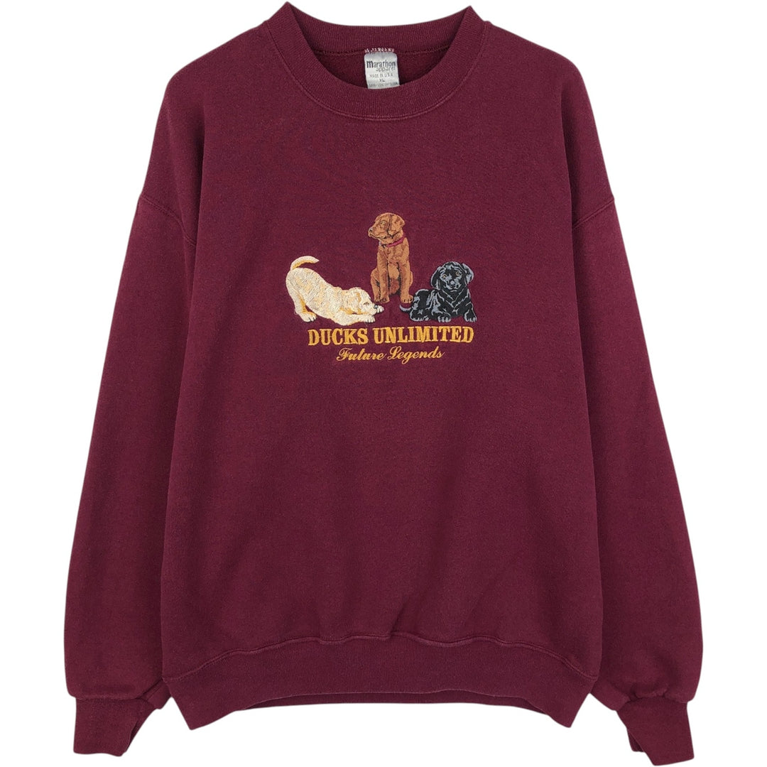 90'S Marathon Apparel Dog Print Animal Sweatshirt, Made in USA, Men's XL (approx.) Vintage cotton wine-red Vintage Second Hand