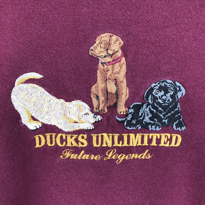 90'S Marathon Apparel Dog Print Animal Sweatshirt, Made in USA, Men's XL (approx.) Vintage cotton wine-red Vintage Second Hand