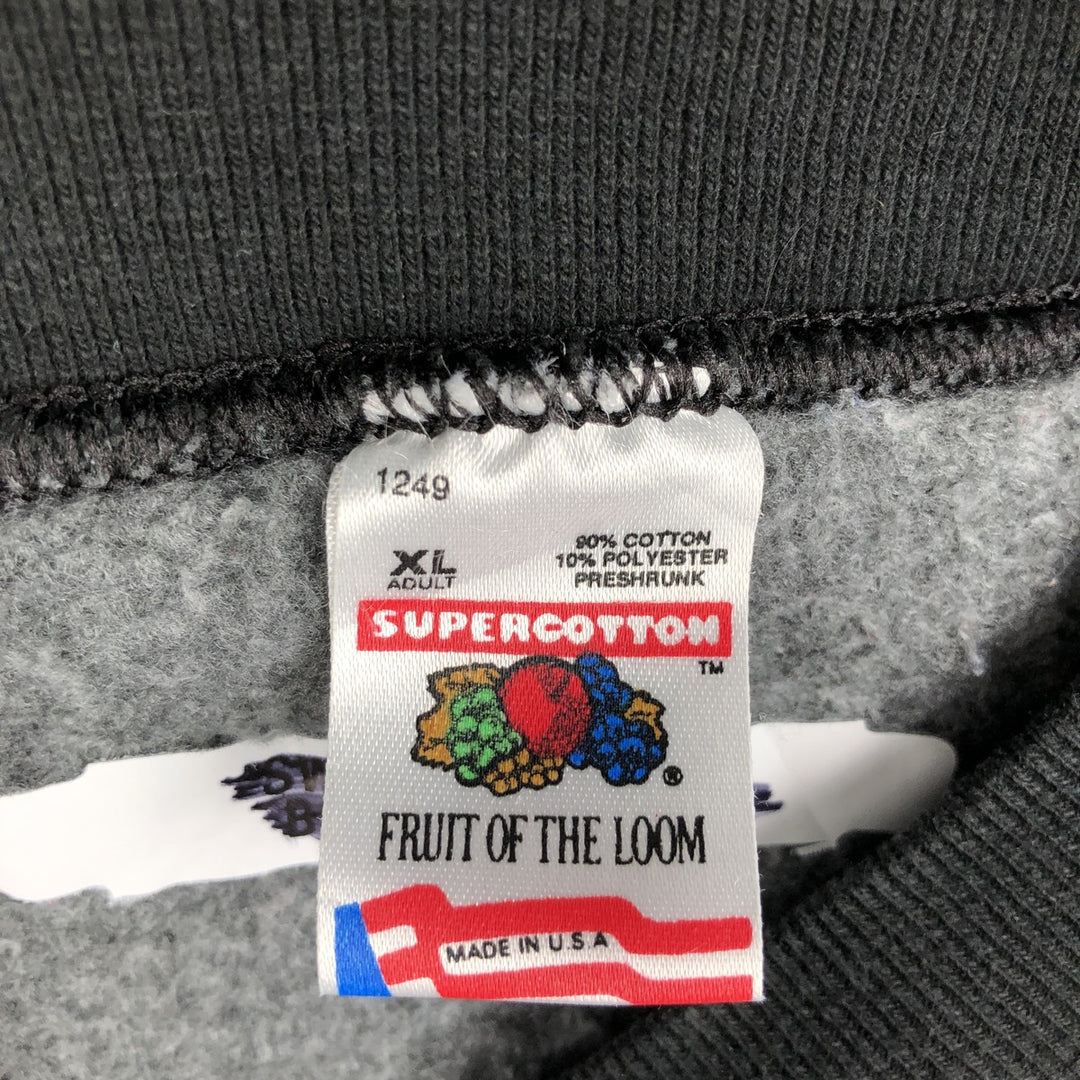 90'S Fruit of the Loom Wolf Pattern Animal Sweatshirt, Made in USA, Men's Size XL, Vintage cotton black type Vintage Second Hand