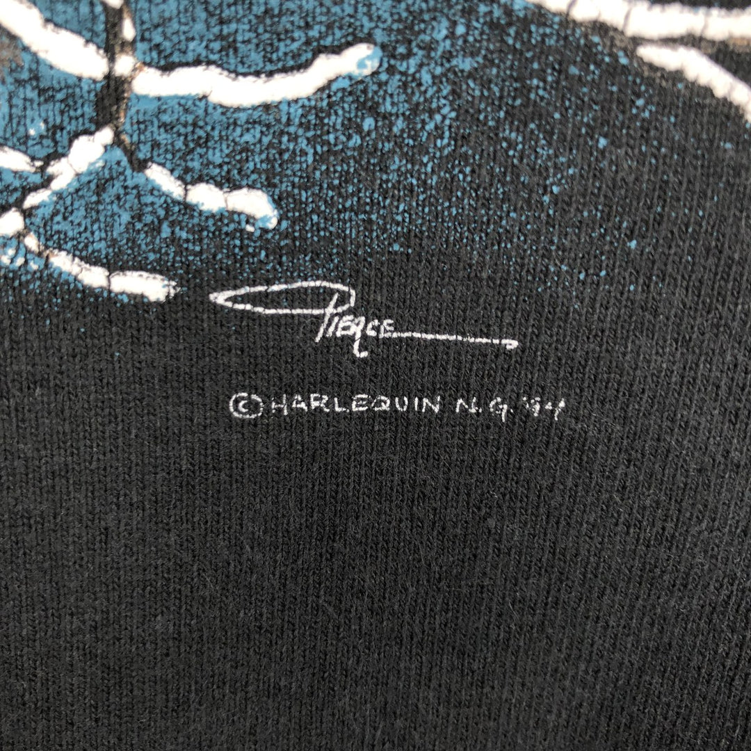 90'S Fruit of the Loom Wolf Pattern Animal Sweatshirt, Made in USA, Men's Size XL, Vintage cotton black type Vintage Second Hand