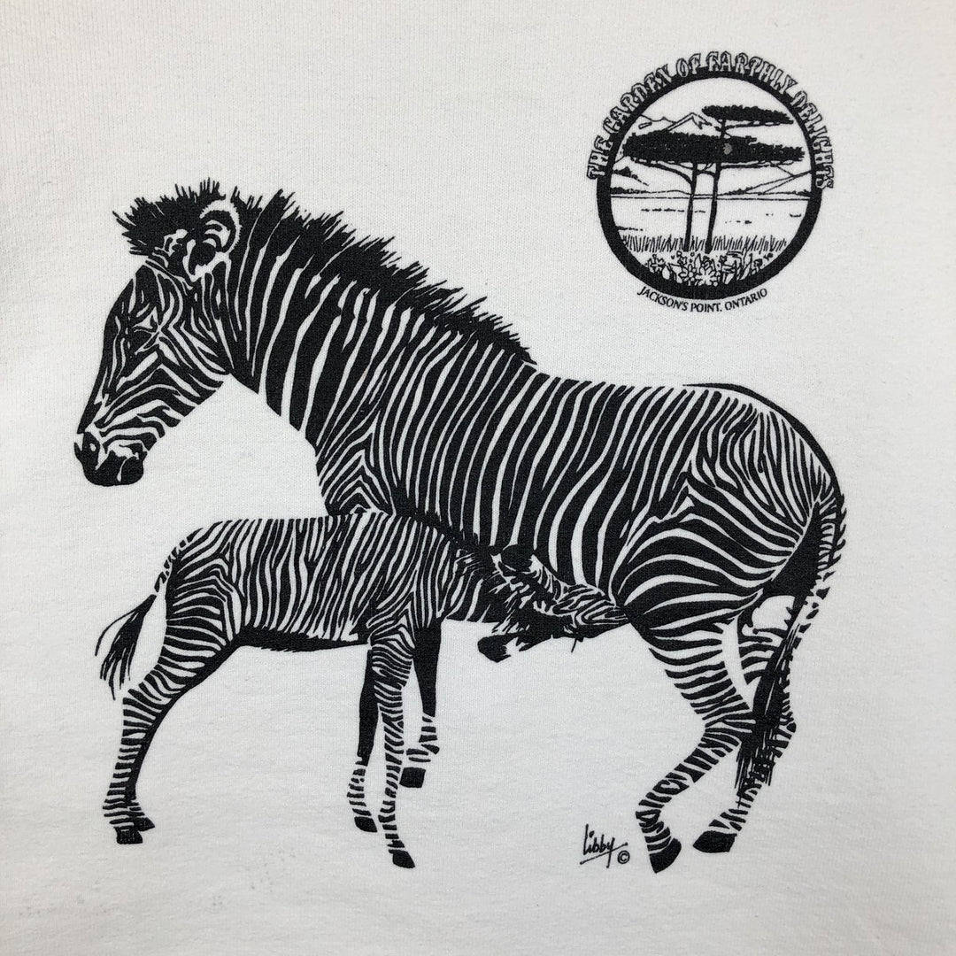 90'S Fruit of the Loom Zebra Pattern Animal Sweatshirt, Made in USA, Men's XL equivalent, Vintage cotton white type Vintage Second Hand