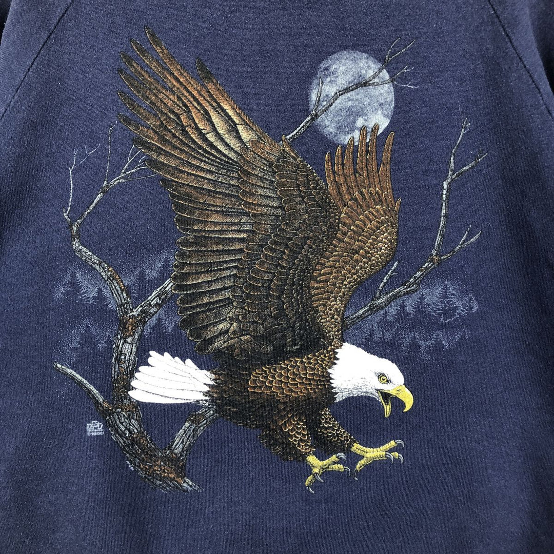 80s-90'S JERSEYS Eagle Pattern Animal Sweatshirt, Made in USA, Men's XXL equivalent, Vintage cotton navy blue type Vintage Second Hand