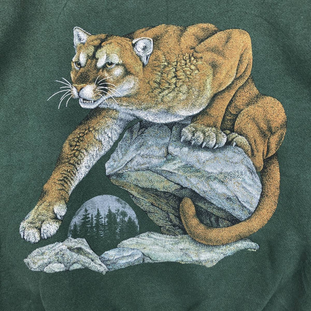 90'S TULTEX Tiger Pattern Animal Sweatshirt, Made in USA, Men's Size L (Equivalent), Vintage cotton Green type dark green Vintage Second Hand